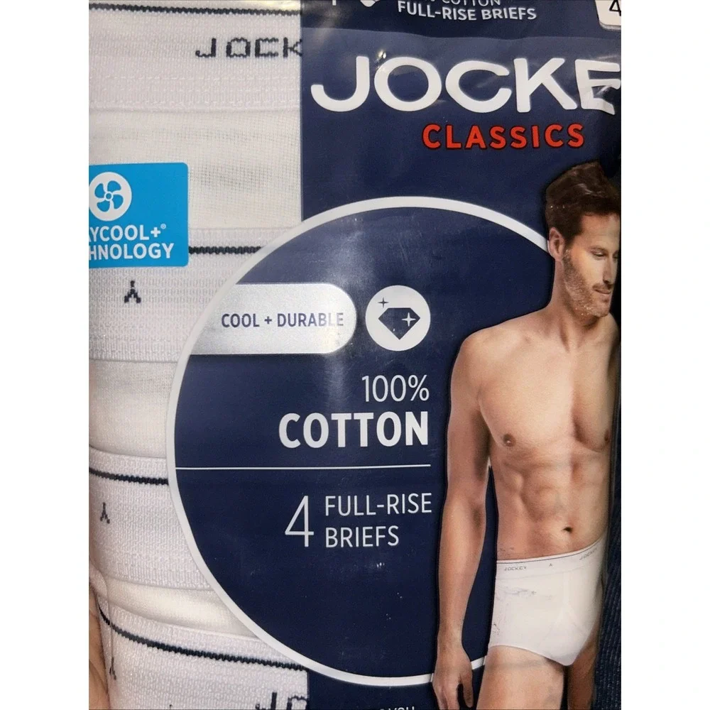 Jockey Classics Full Rise Briefs 100% Cotton Cool Durable 4 Pack Size 44